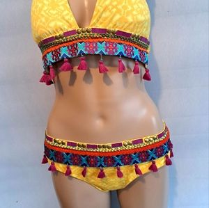 Ondade Mar yellow tassel embroidered bikini M